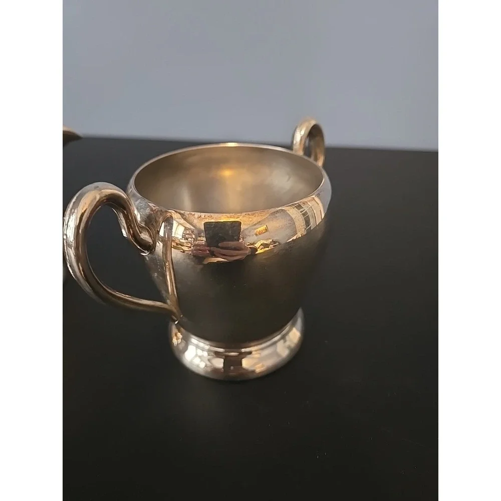 Academy‎ Silver on Copper Vintage Creamer Sugar Serving Cups Set Pair